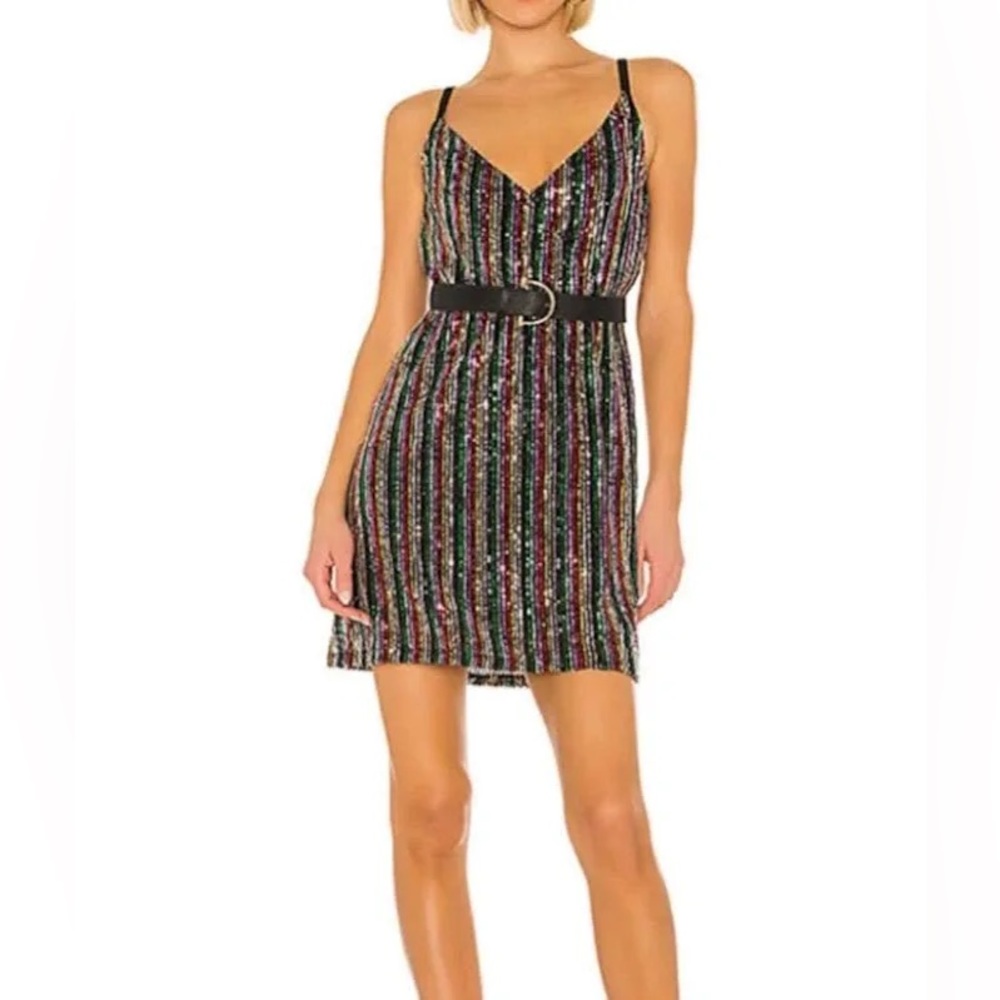 NWT // Black Rainbow Sequin Party Dress, Sleeveless Strap Sparkly Mini Dress
